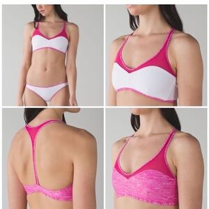 Lululemon Water Salty Swim Sport Pink White Mesh Reversible Bikini Top small
